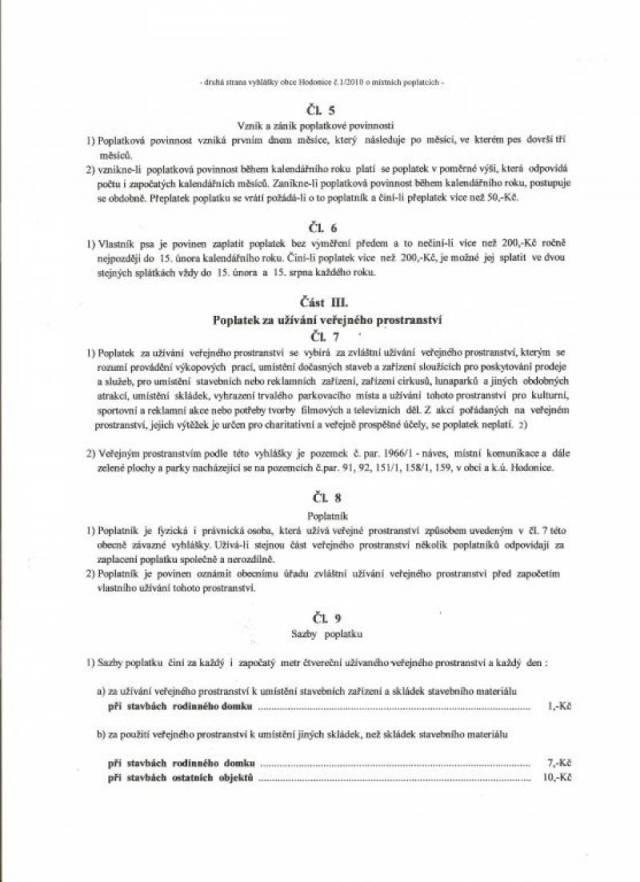 Obecně závazná vyhláška č. 1/2010 o místních poplatcích